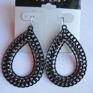 Black Filigree Teardrop Dangle Rhinestone Earrings